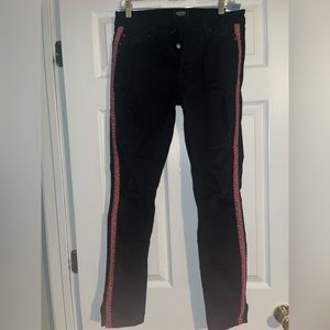 BoohooMAN jeans with red strip on the side and split at the bottom